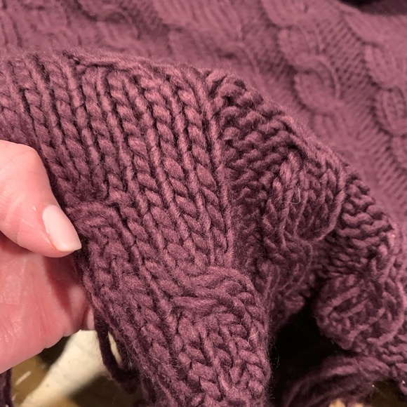 Sweater Poncho With Fringe, Beautiful Plum Color, One Size Fits Most - Picture 7 of 12